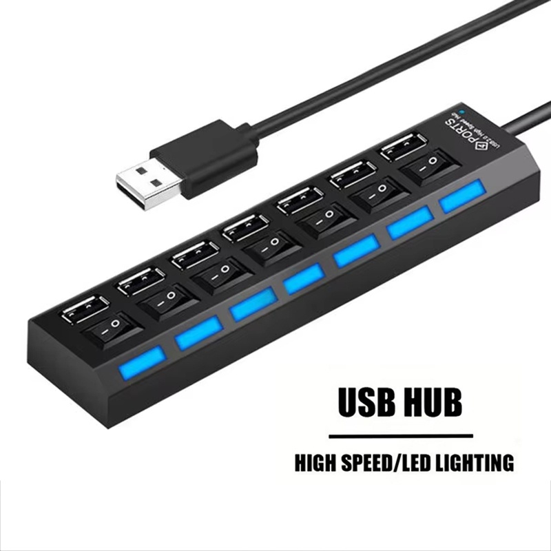 Laptop Office Accessories - 7 พอร์ตยูเอสบี 2.0 ฮับสปลิตเตอร์สำหรับแล็ปท็อปคอมพิวเตอร์อุปกรณ์เสริมหลายพอร์ตการถ่ายโอนข้อมูลความเร็วสูงสำนักงานโฮมเวิร์คสเตชั่นอุปกรณ์